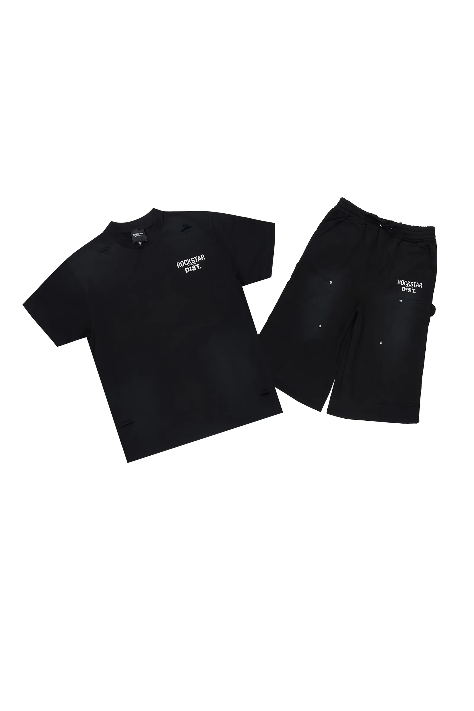 Image of Boys Finn Black T-Shirt Carpenter Jort Set