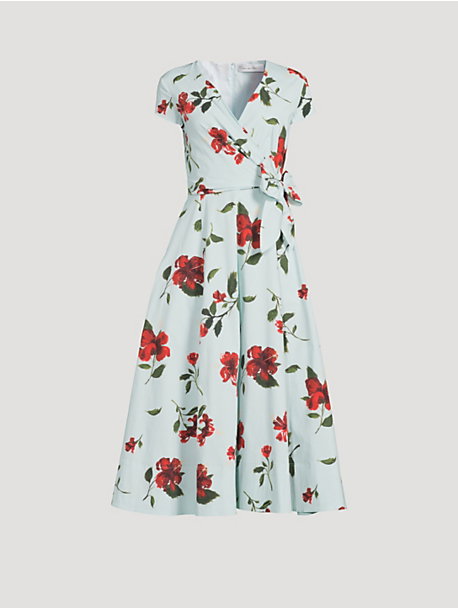 Poplin Wrap Dress In Hibiscus Print