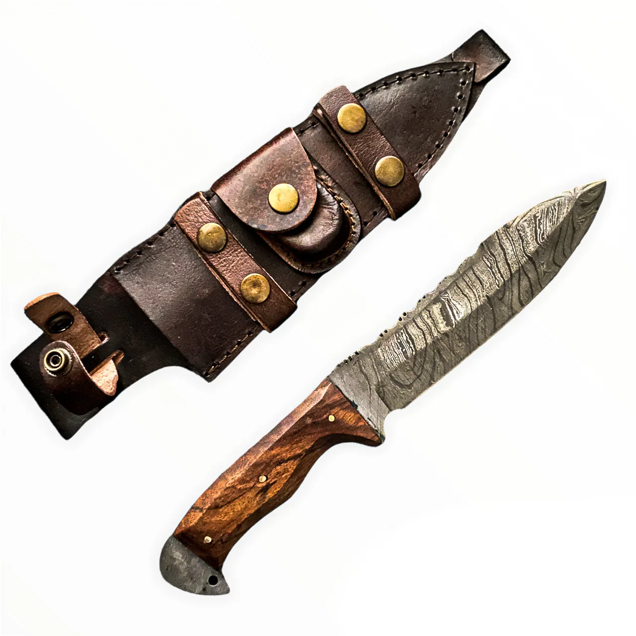 Image of Bowie Knife- High Carbon Damascus Steel Blade- Hunting Knife-12"