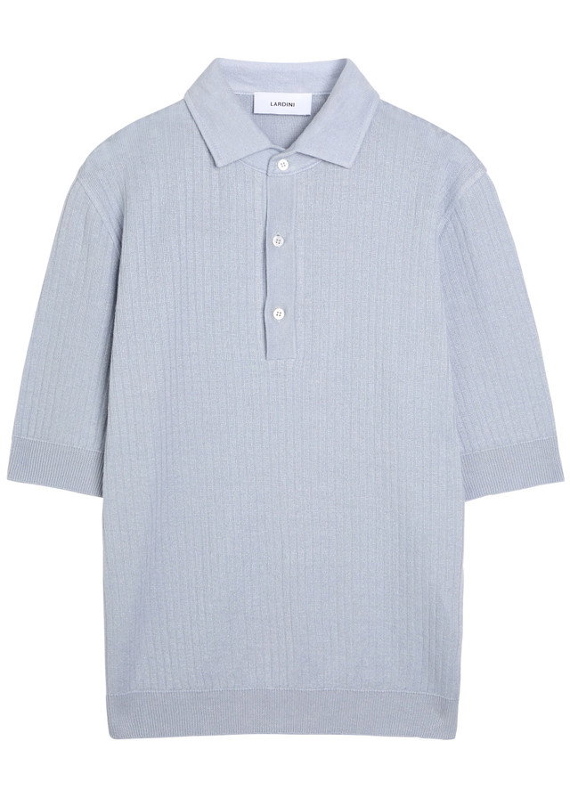 LARDINI Ribbed linen-blend polo shirt