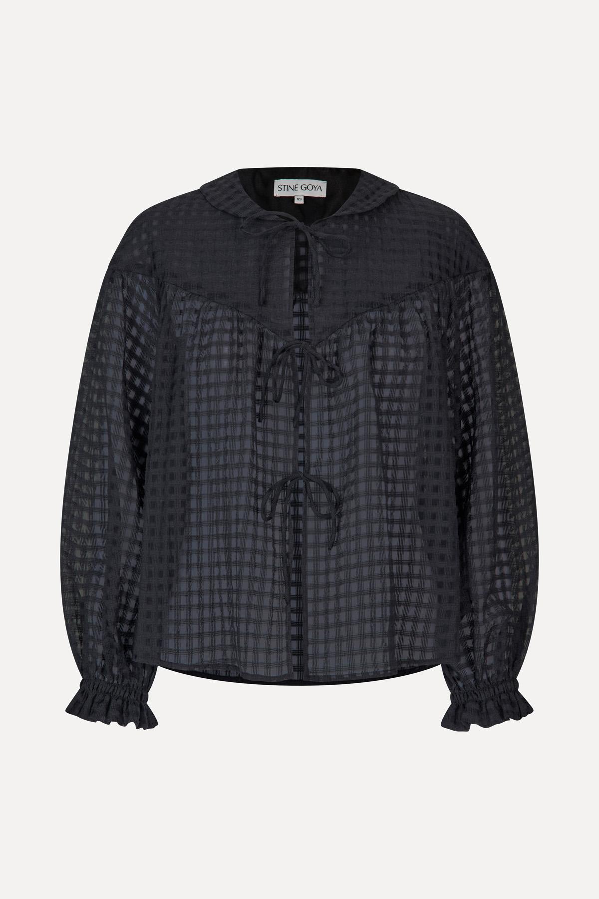 Flowy Long Sleeve Top - Checkered Organza