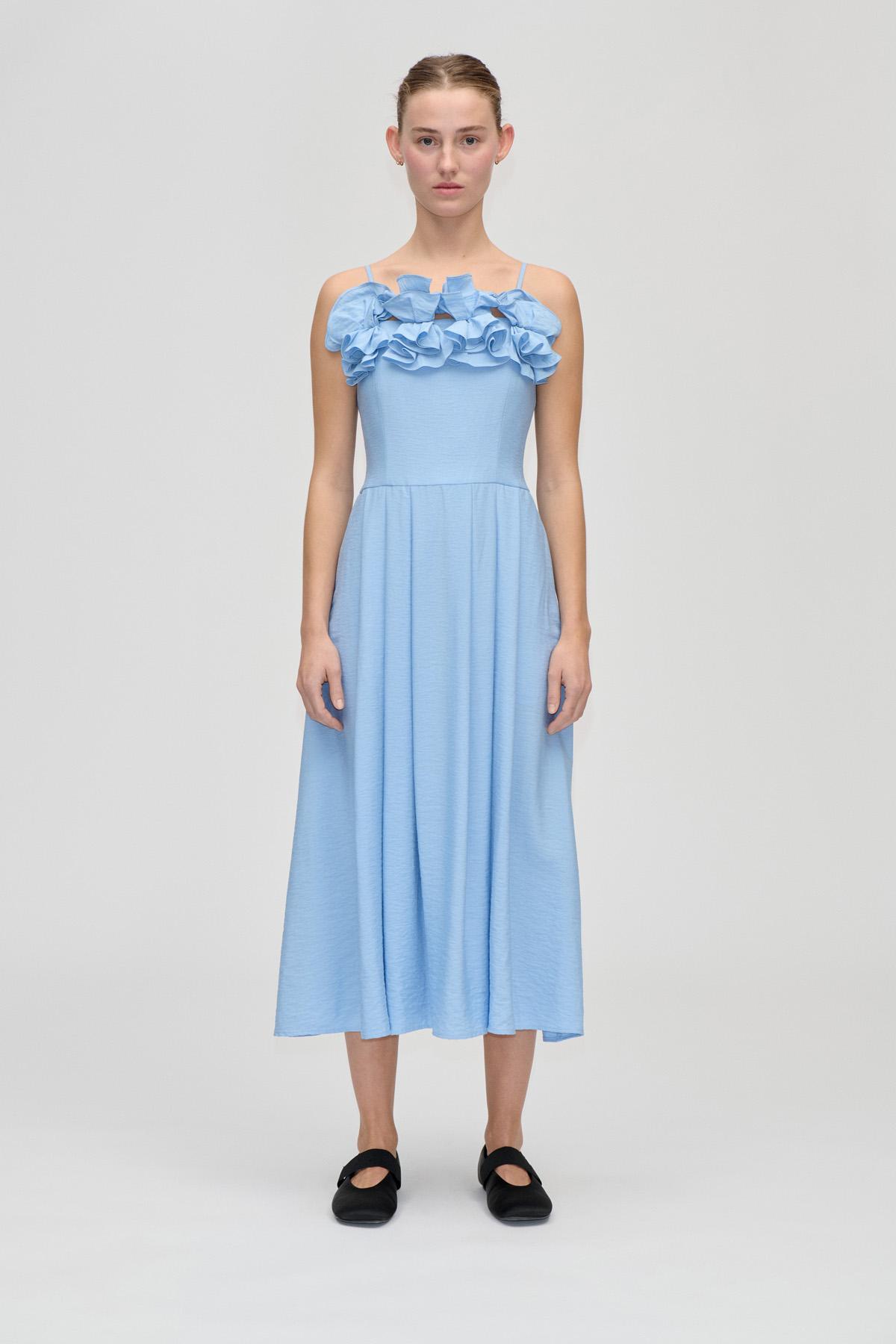 Bustier Dress With Flower Details - Bel Air Blue