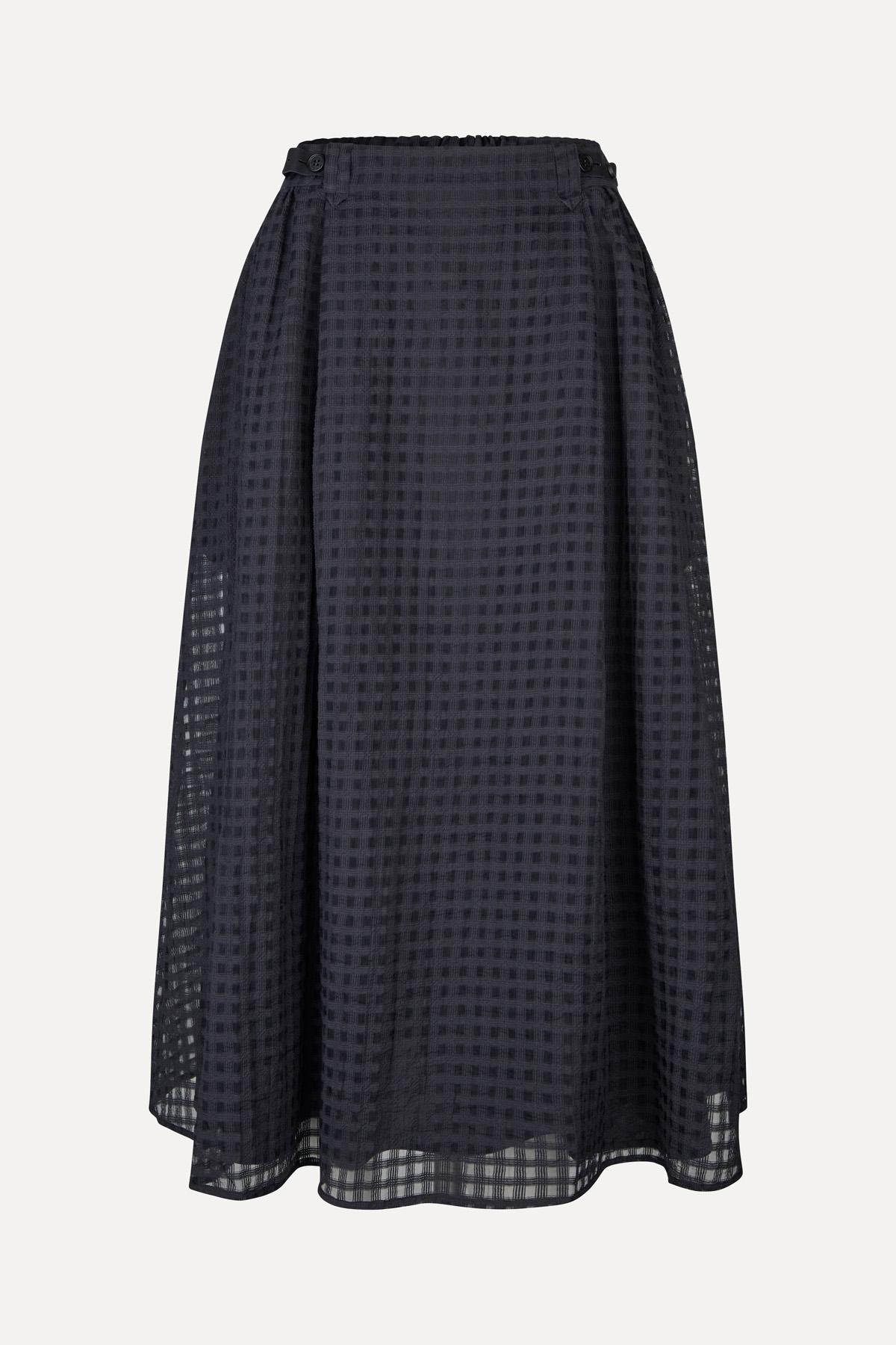 Adjustable Waist Voluminous Midi Skirt - Checkered Organza