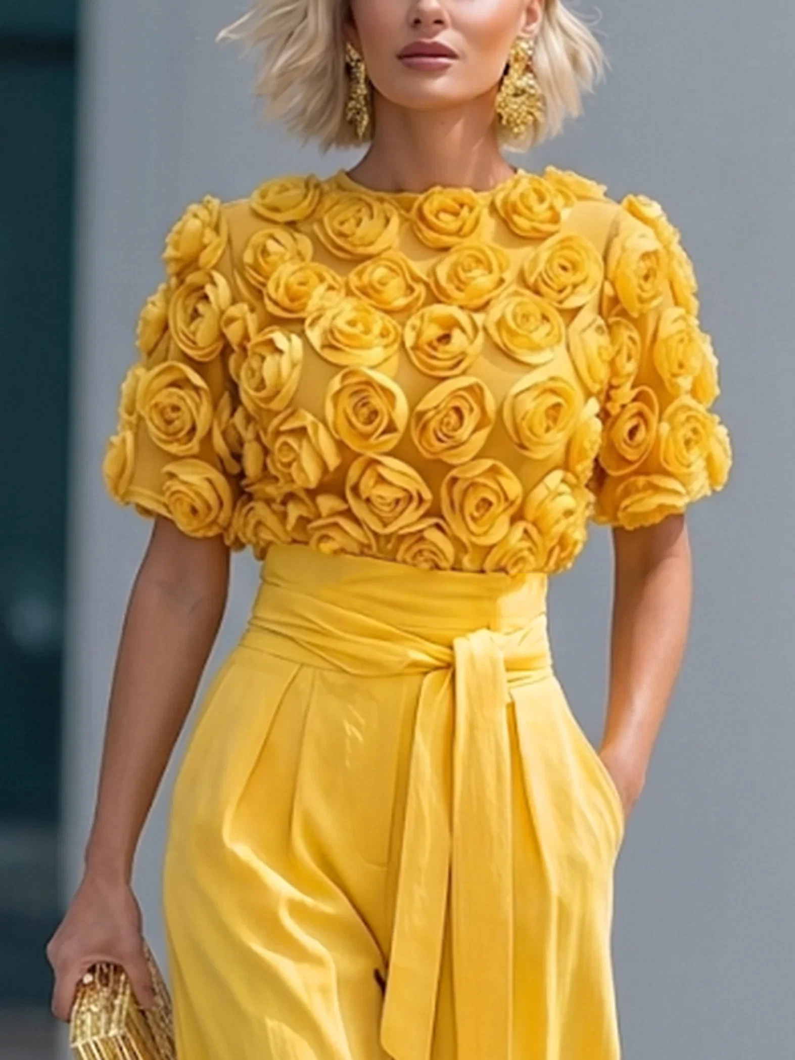 Image of Elegant Plain 3D Floral Blouse