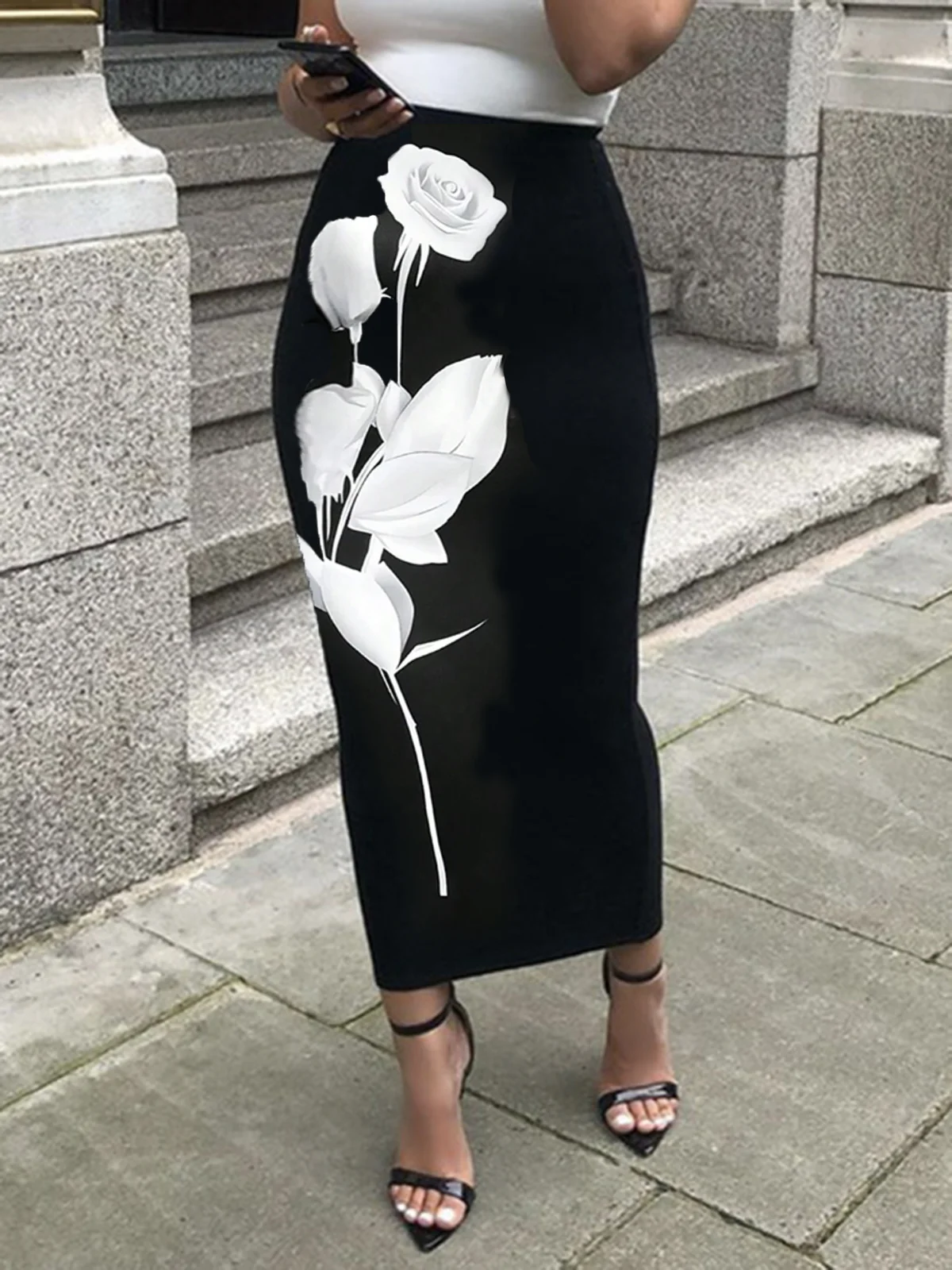 Image of Casual Floral Midi Skirt