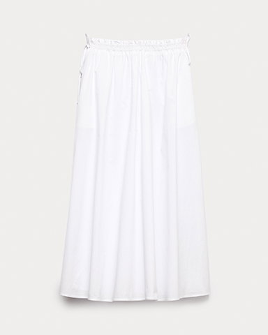 White Pure Cotton Poplin Midi Skirt