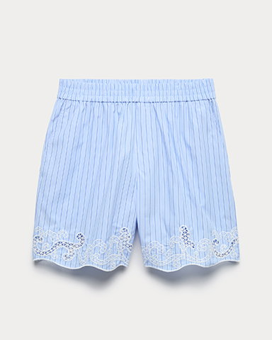 Blue Pure Cotton Embroidered Striped Shorts