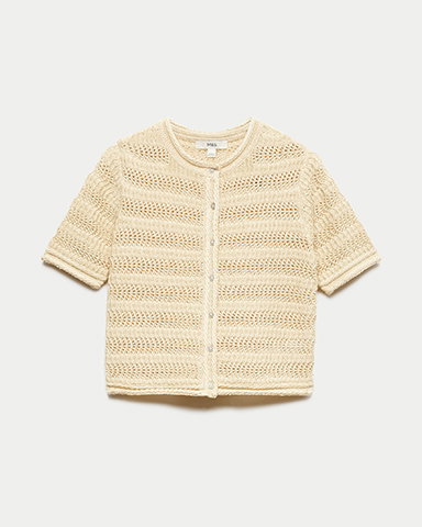 Light Cream Cotton Blend Textured Cropped Cardigan