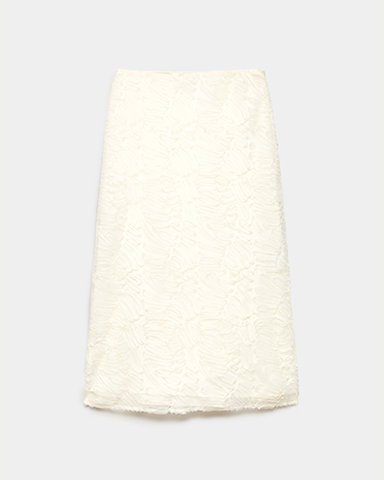 Soft White Textured Midi A-Line Skirt