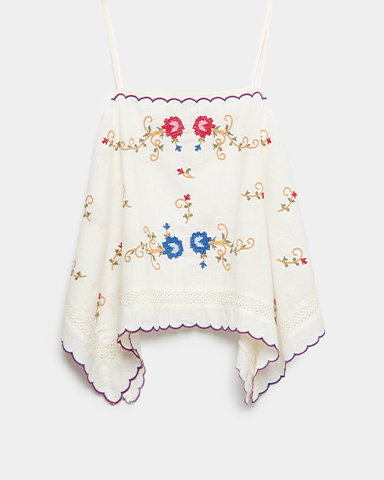 White Mix Pure Cotton Boho Embroidered Cami Top