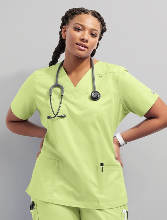 Butter-Soft Stretch 4-Pocket V-Neck Top >