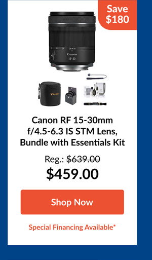 Canon RF 15-30mm f/4.5-6.3 IS STM Lens, Bundle with Essentials Kit