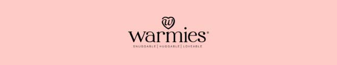 Warmies logo on pink. Shop Warmies.
