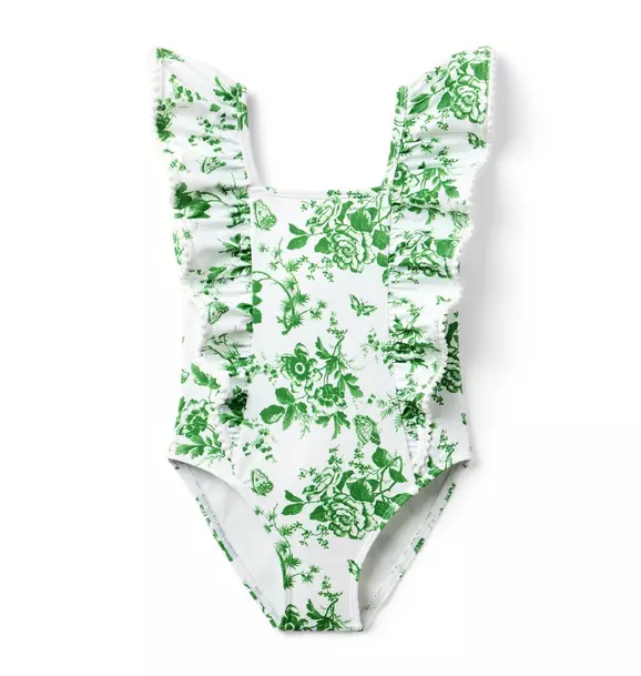 Image of Recycled Floral Toile Ruffle Swimsuit