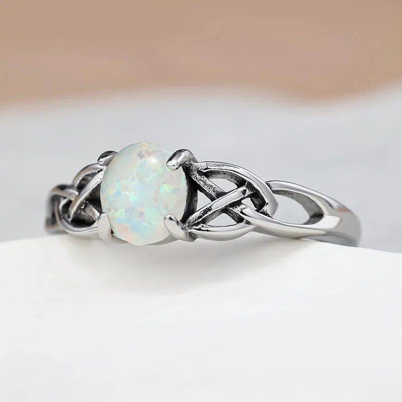 Image of Celtic Knot Opal Stainless Steel Gemstone Ring