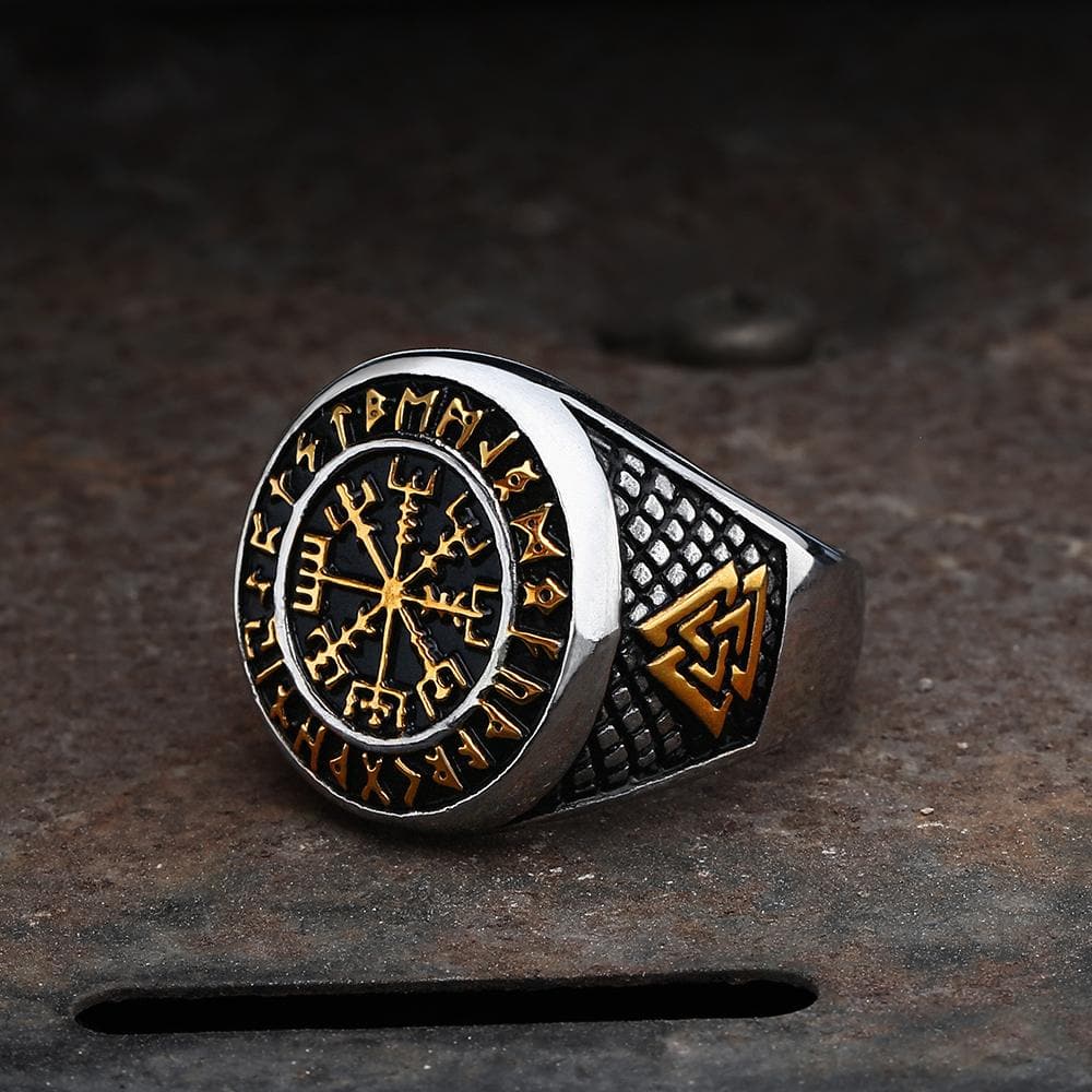 Image of Futhark Runes Compass Viking Ring