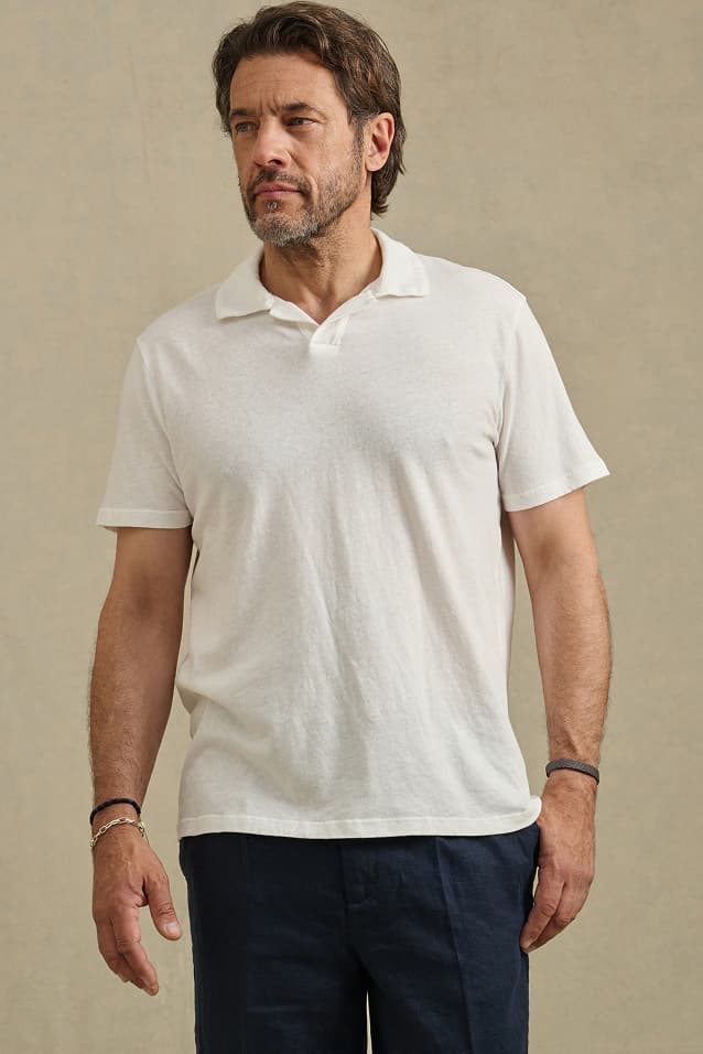 Image shows a model wearing the Ashton Top in Salt.