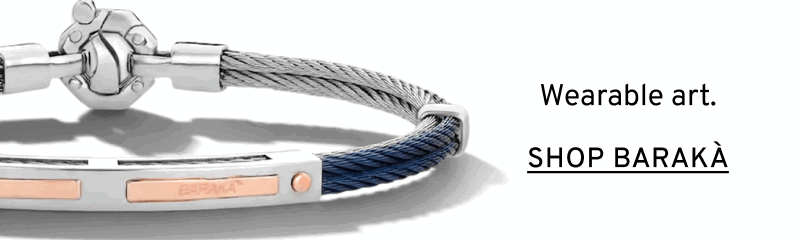 Two-tone cable bracelet with metal accents. Wearable art. Click to Shop Barakà
