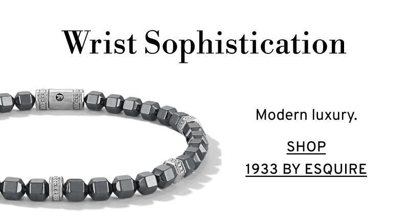Gray metal bracelet. Wrist Sophistication. Modern luxury. Click to Shop 1933 By Esquire