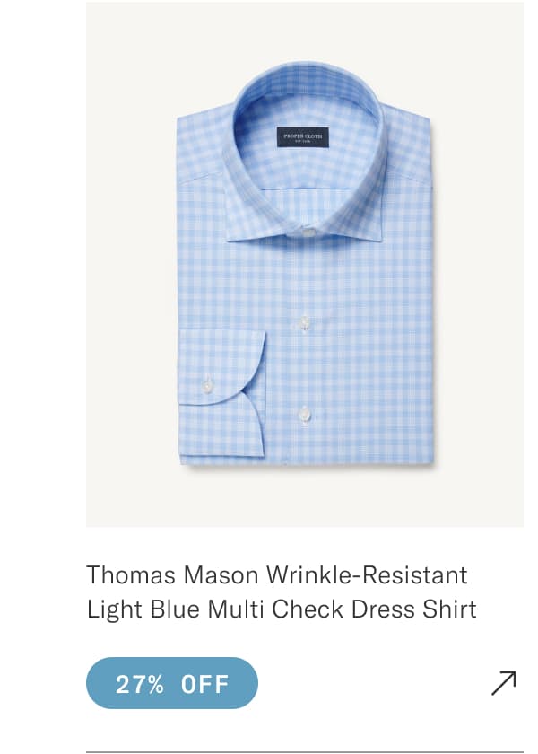 Thomas Mason Wrinkle-Resistant Light Blue Multi Check Dress Shirt