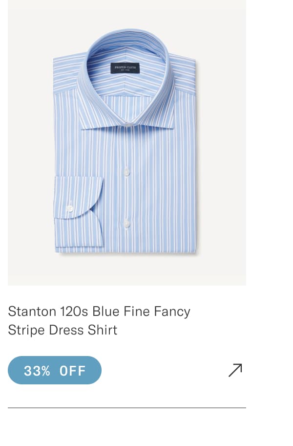 Stanton 120s Blue Fine Fancy Stripe Broadcloth Dress Shirt