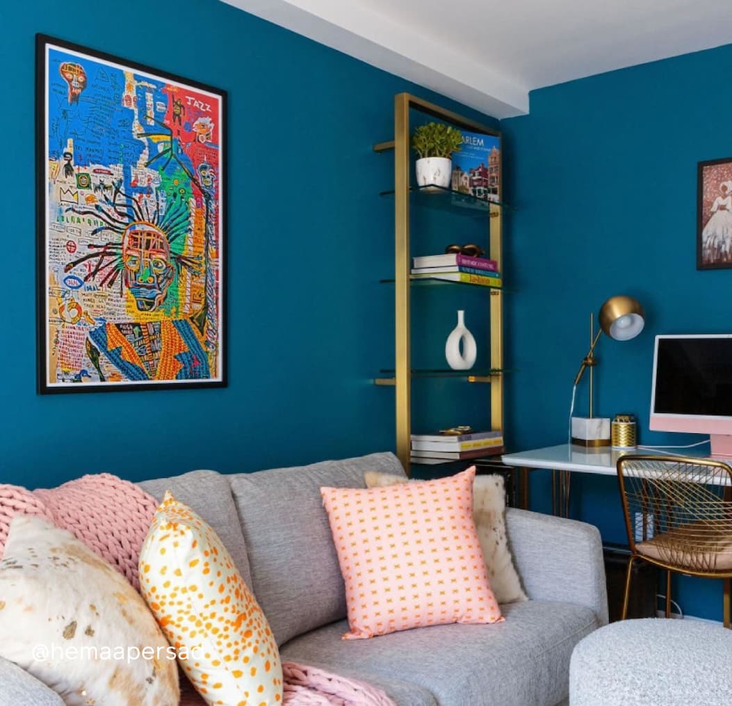 Home office featuring dark teal paint color Sublime