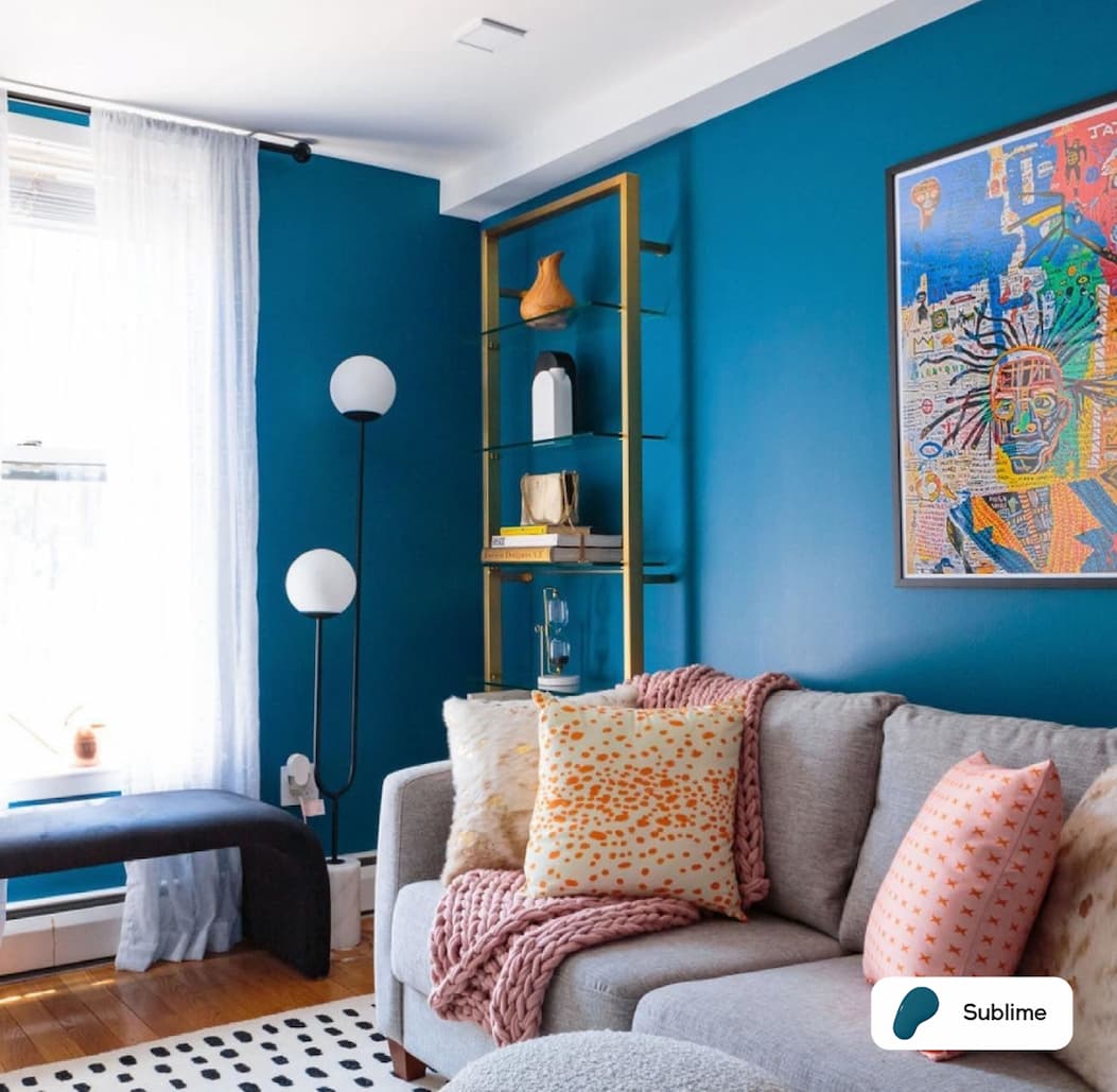 Home office featuring dark teal paint color Sublime