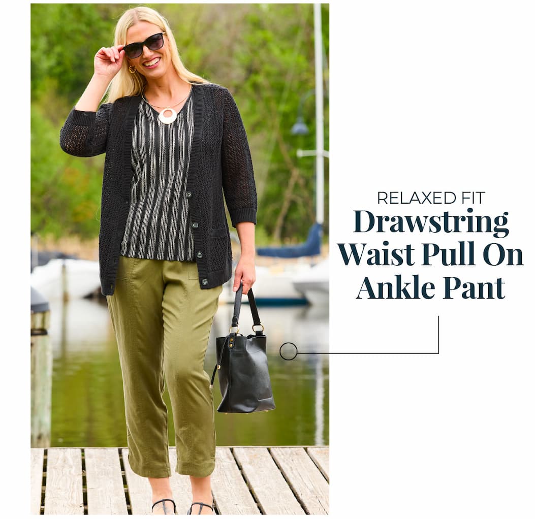 Relaxed Fit Drawstring Pull On Ankle Pant