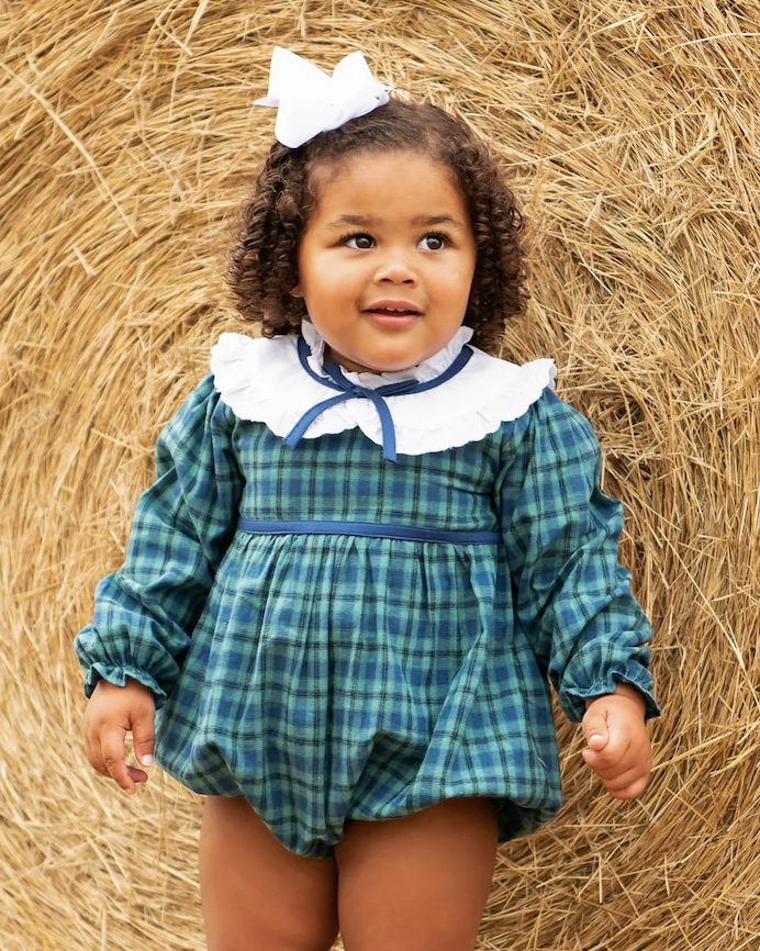 Navy Tartan Plaid Girl Bubble
