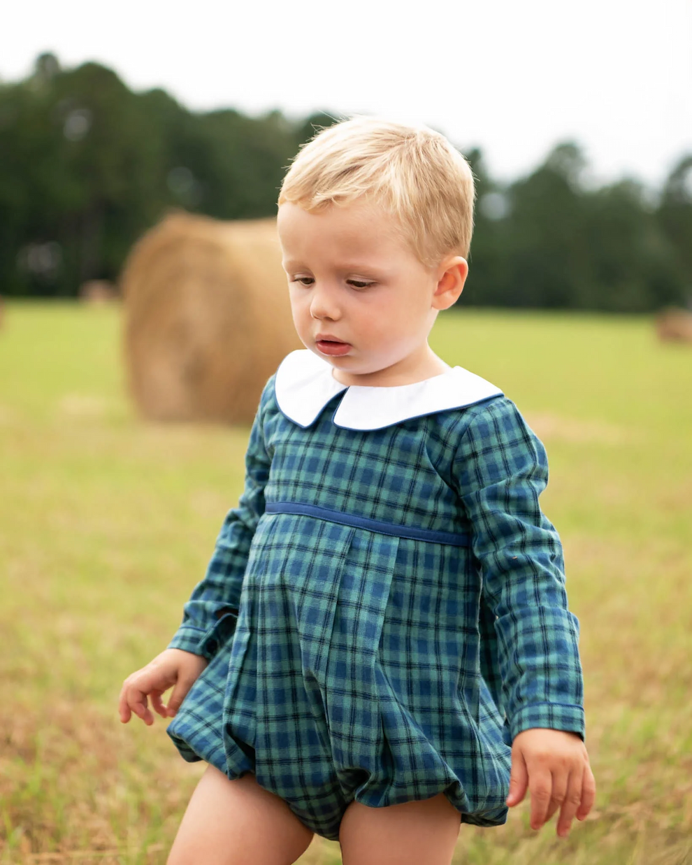 Navy Tartan Plaid Boy Bubble