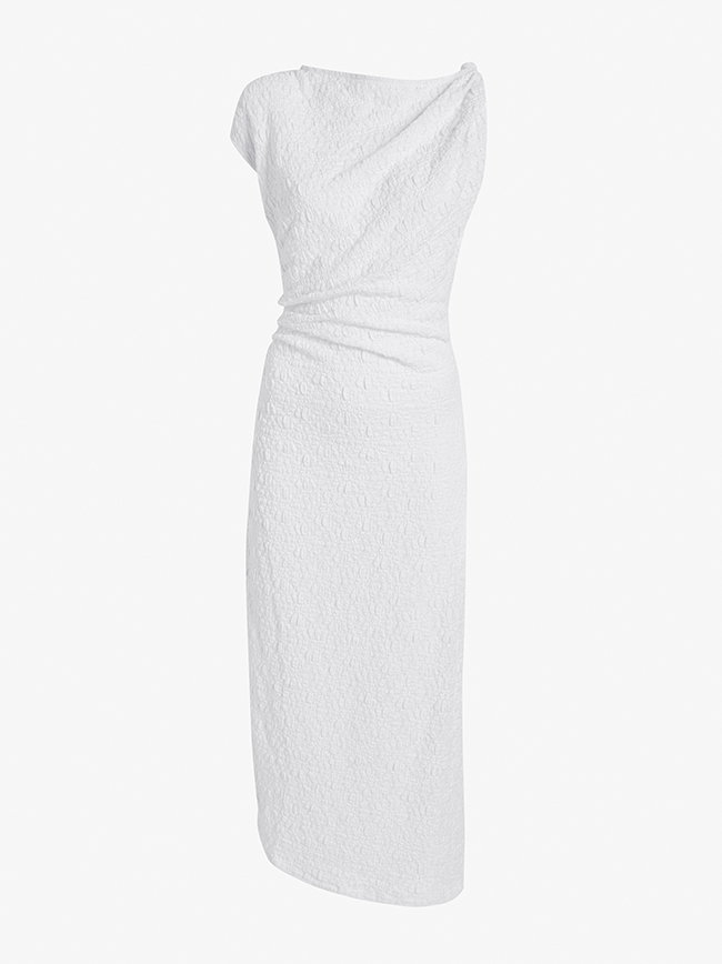 Astra Dress in Stretch Lace in Alabaster