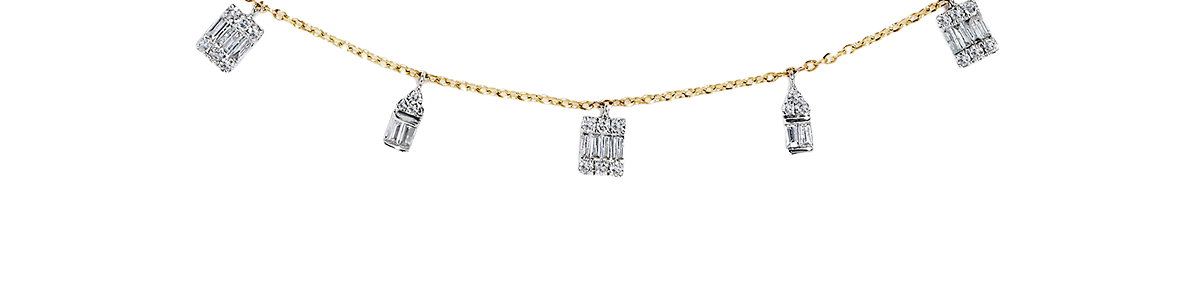 14K Two Tone Gold Dangling Diamonds Necklace