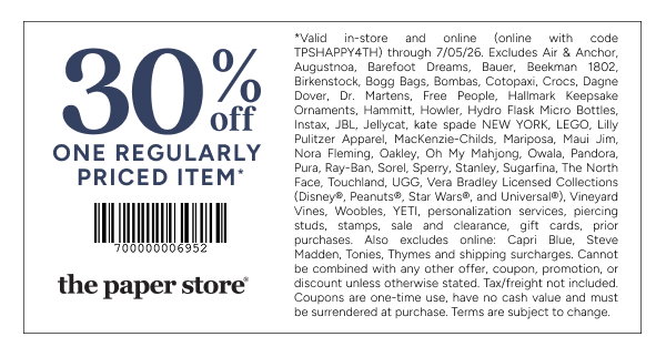 30% off One Regularly Priced Item*