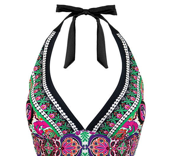 Maldives Non-Wired Longline Removable Cup Halter Top - Multi