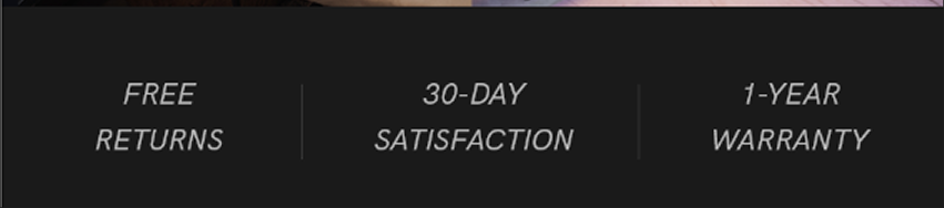 Free rerturns | 30-Day Satisfaction | 1-Year Warranty