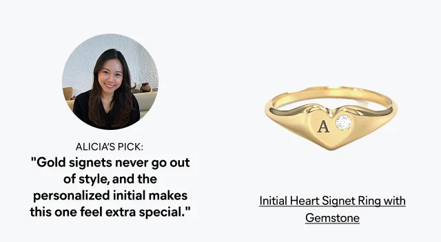 Initial Heart Signet Ring with Gemstone