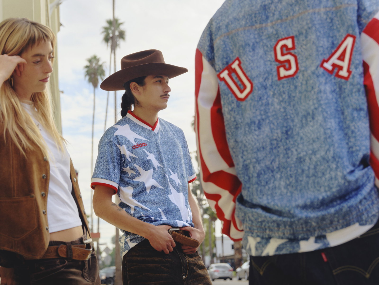 models wearing blue jersey with stars