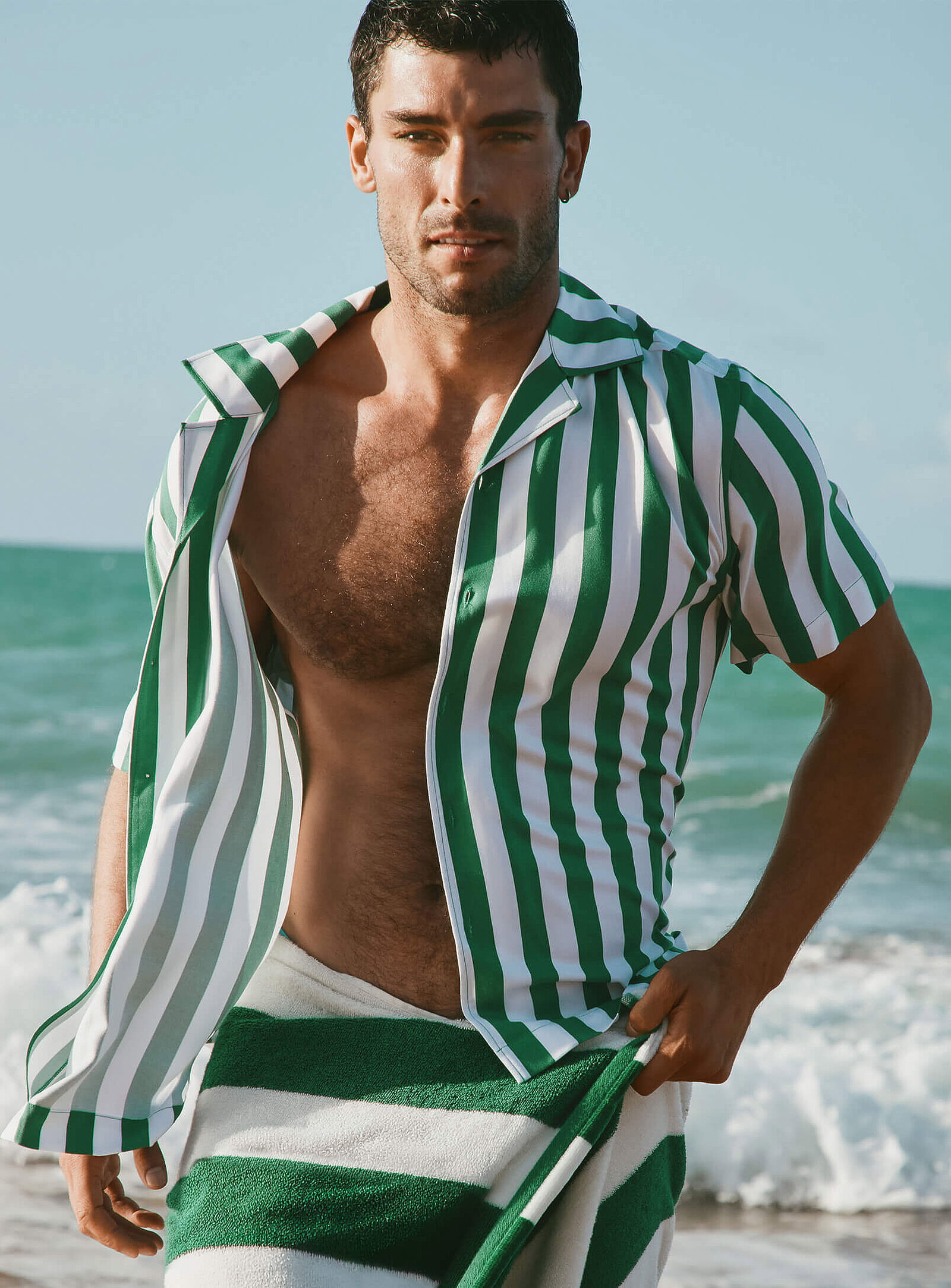 Parasol-stripe camp shirt<br><b>Comfort fit</b>