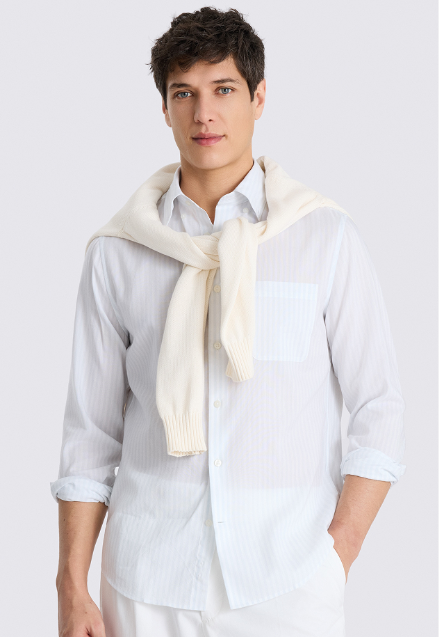 Blue Stripe Cotton Oxford Shirt