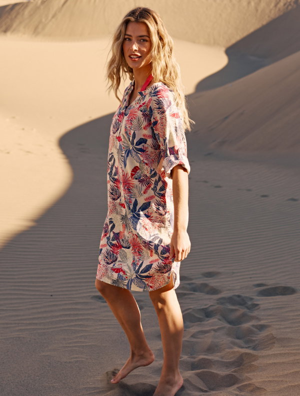 Leinen-Mix Kleid, Floral-Druck