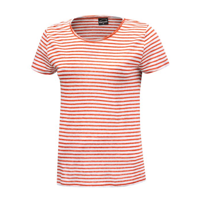 Artime Damen Leinen T-Shirt, gestreift , mandarine