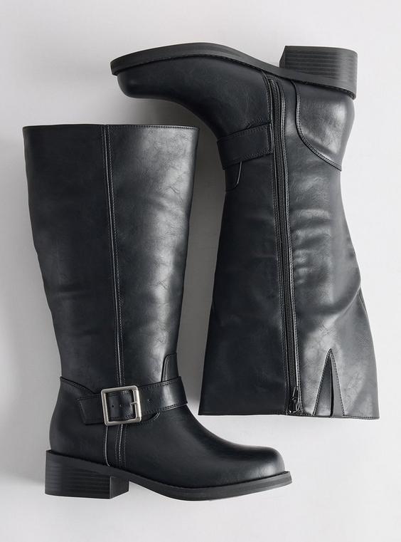 Square Toe Buckle Knee Boot (WW)