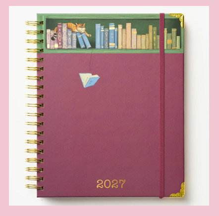 2026-2027 Sneaky Cat Bookshelf 17-Month Large Spiral Planner