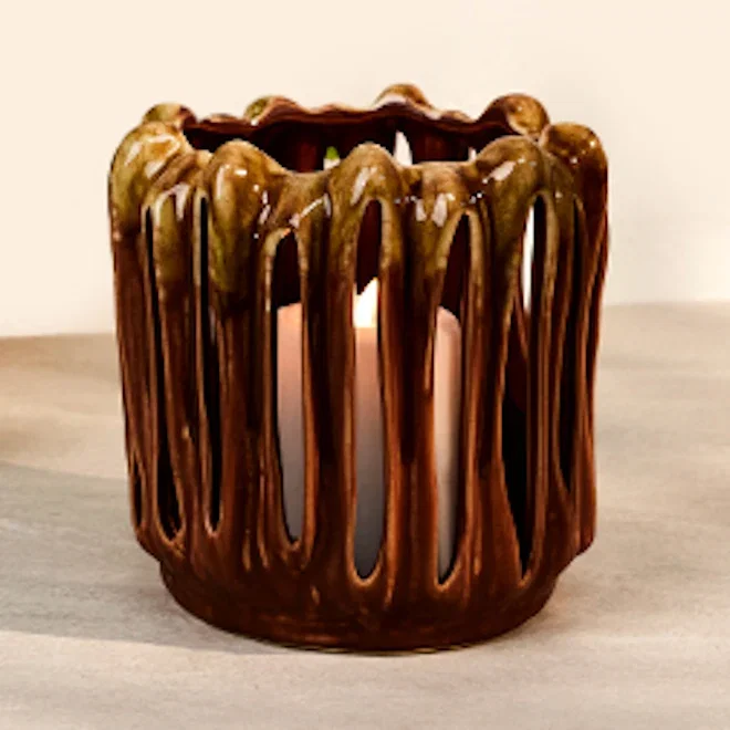 Thread Office Glazed Ceramic Brown Candle Holder