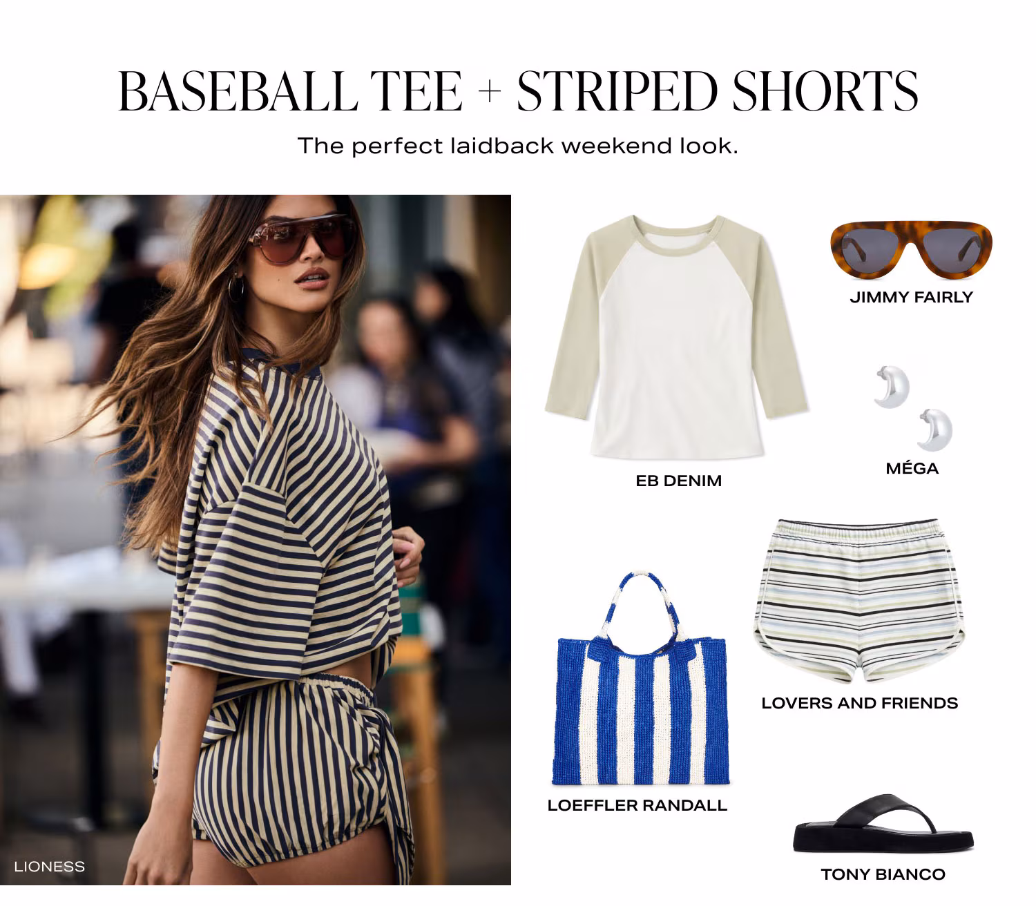 Shop Baseball Tea + Striped Shorts