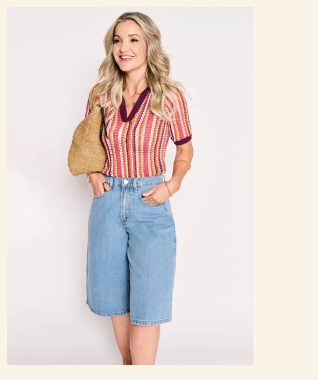 Crochet Stripe Knitted Short Sleeve Polo