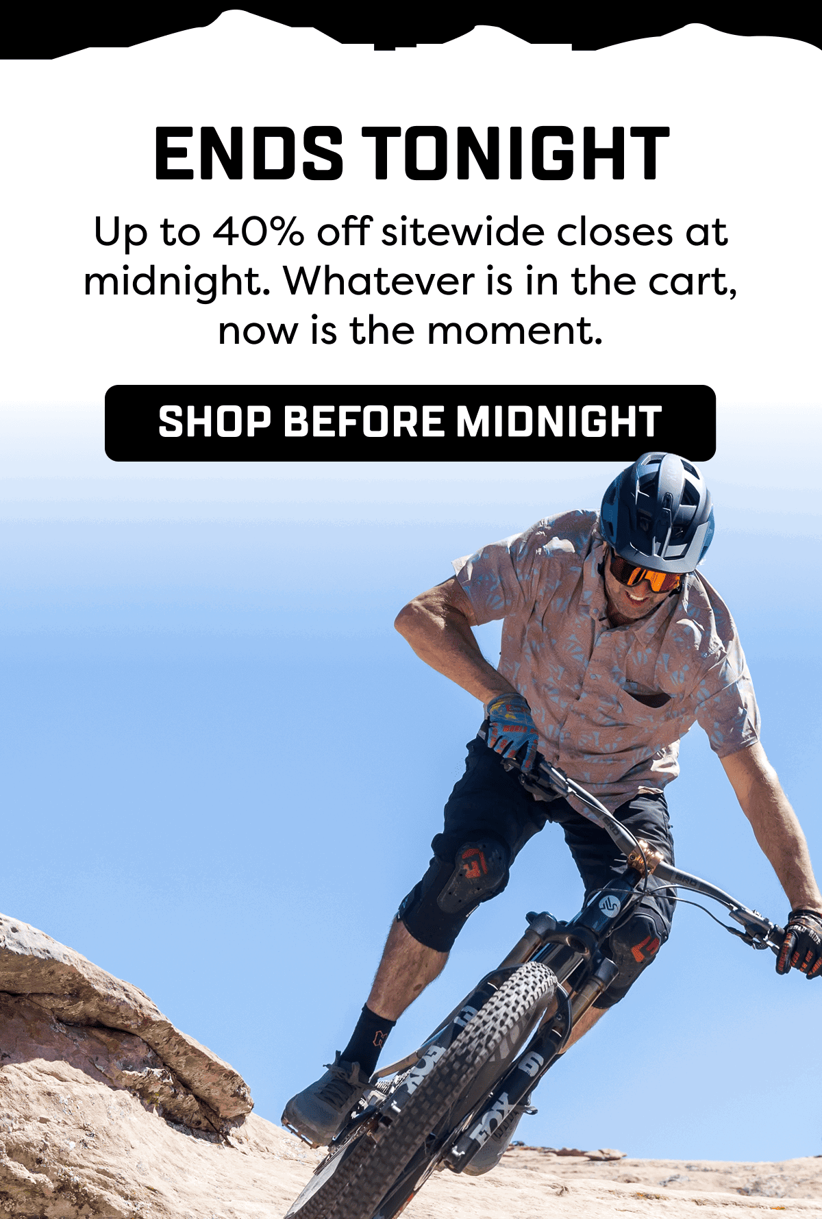 Up to 40% off sitewide closes at midnight. Whatever is in the cart, now is the moment.