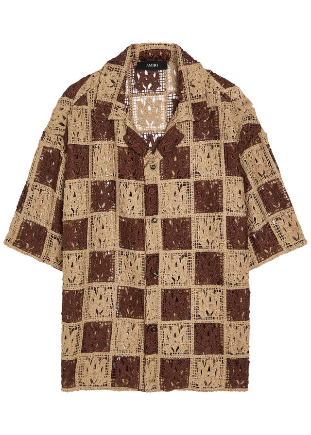AMIRI Checked logo-monogram open-knit shirt