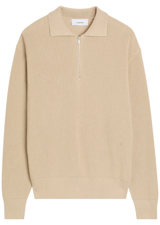 LARDINI Ribbed knit cotton polo shirt