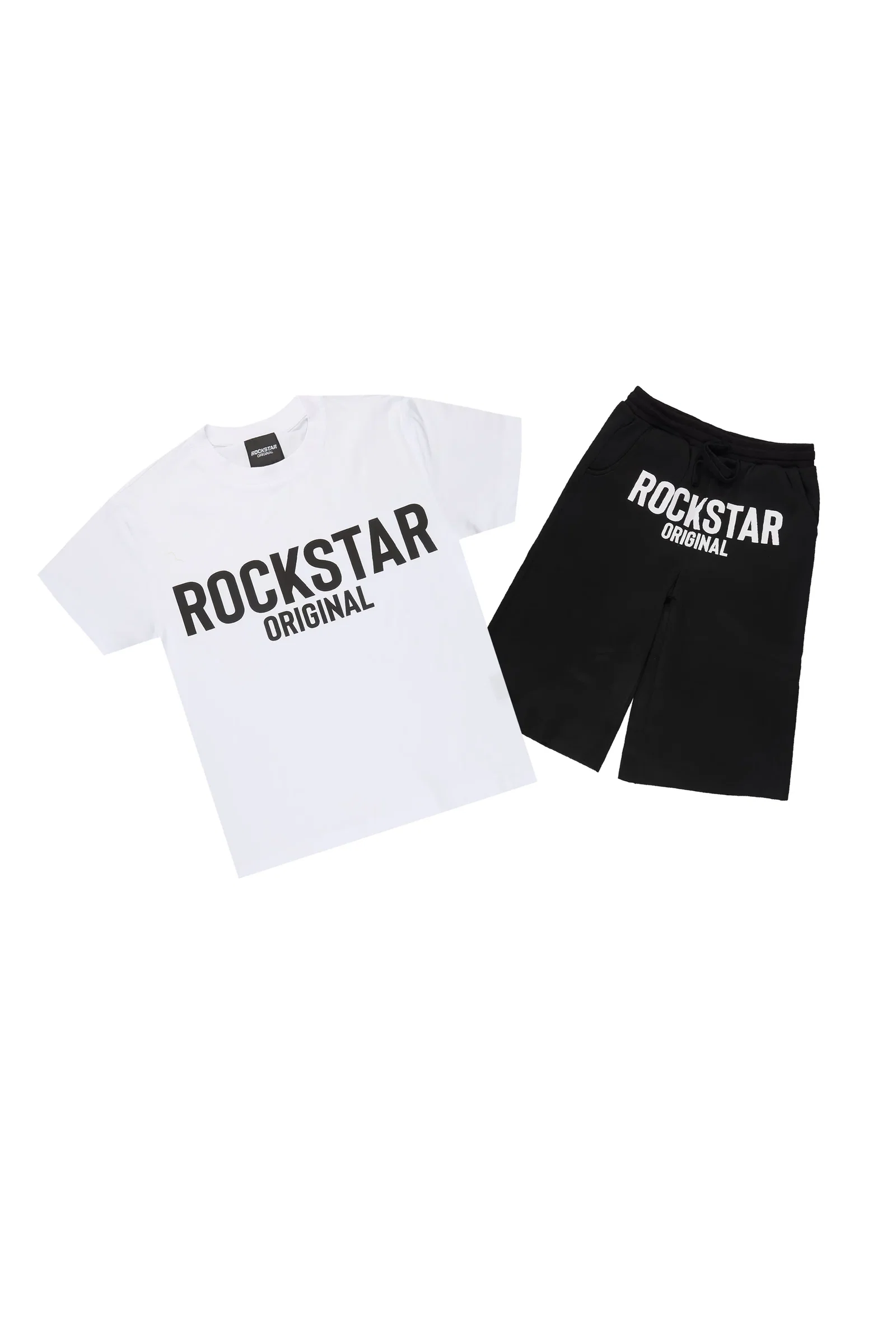 Image of Boys Mikasso White/Black T-Shirt/Short Set